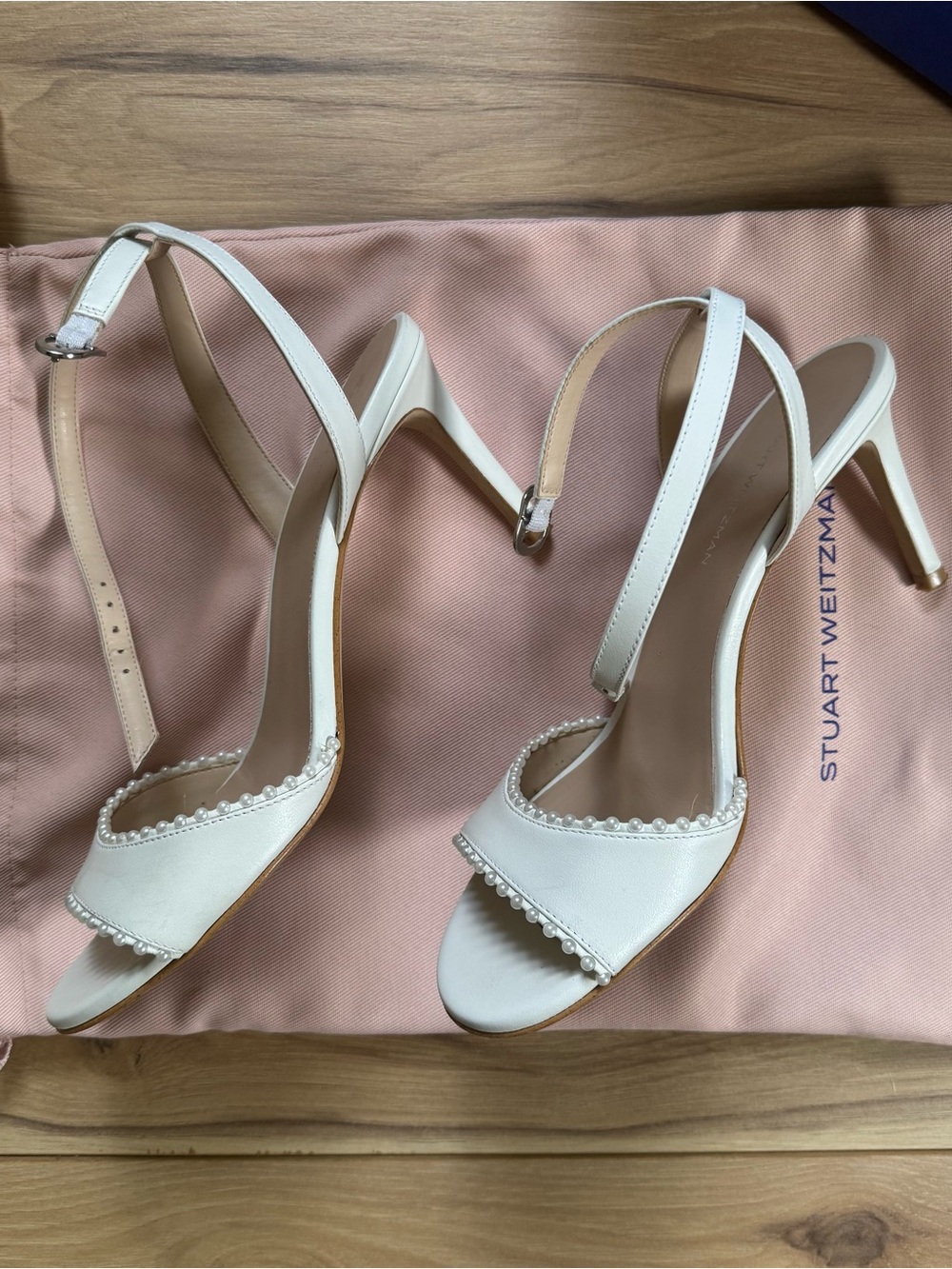 Stuart Weitzman Marilyn Pearl Sandal 75 Bridal Heels White Size 6.5 - Picture 7 of 11